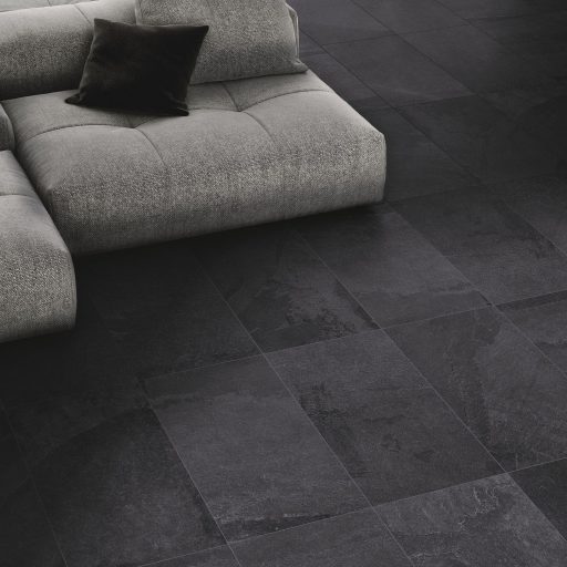 Slide Black Stone Effect Rectified Porcelain Tile Roomset
