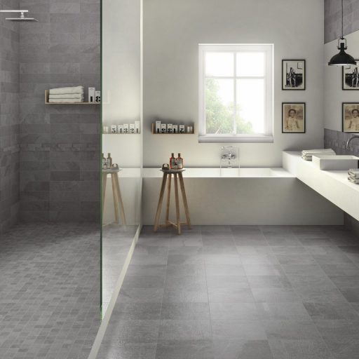 Slide Grey Stone Effect Rectified Porcelain Tile Roomset