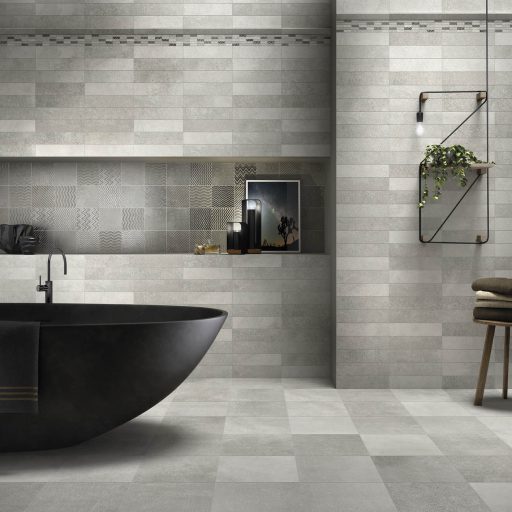 Essential Grey Porcelain Stone Effect Tile Roomset