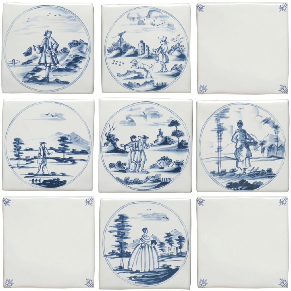 Classic English Delft Figures in Landscapes