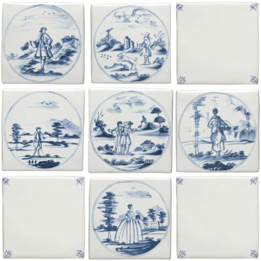 Classic English Delft Figures in Landscapes
