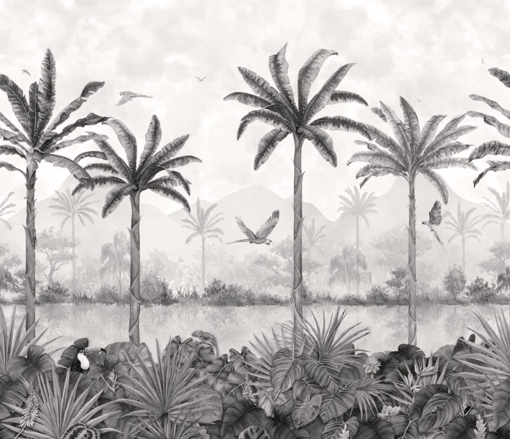 Mural Tropical Oasis Monochrome