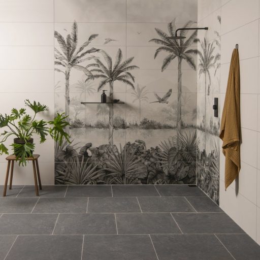 Alternative view of Mural Tropical Oasis Monochrome